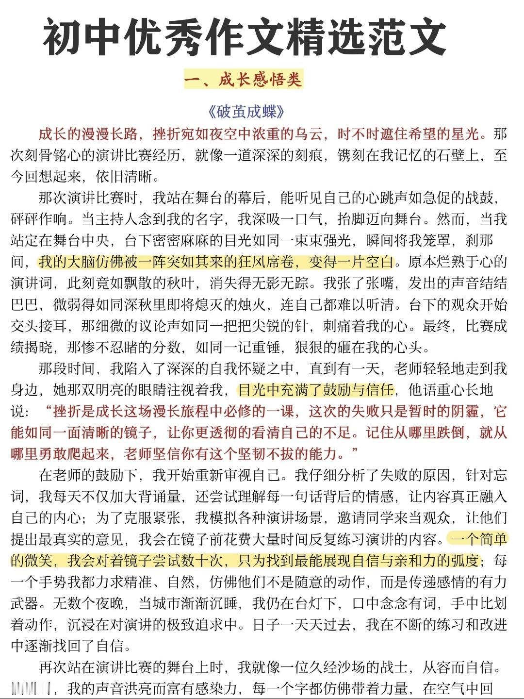 中小学语文作文，初中优秀作文精选范文5篇，收藏备用
