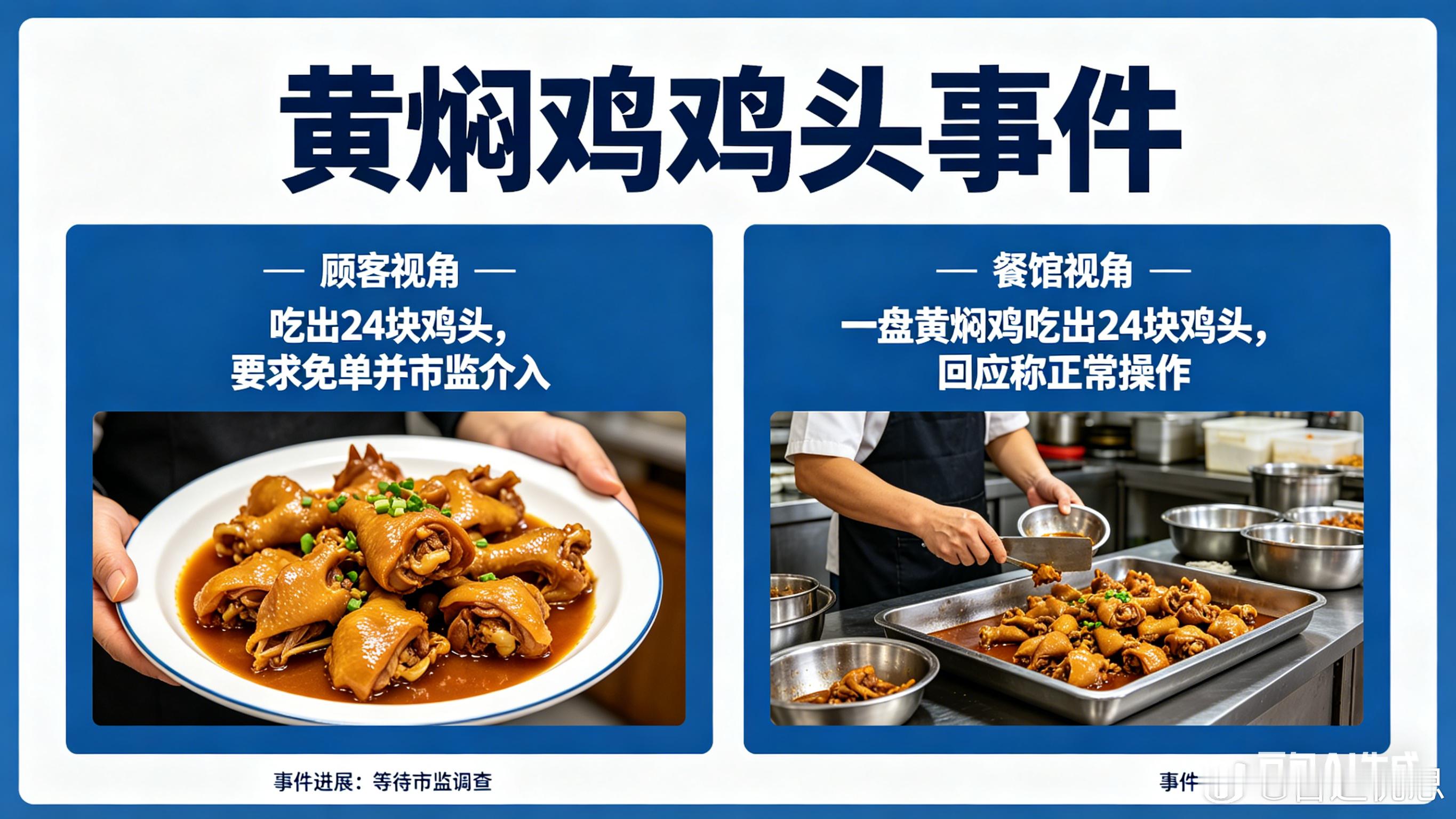 吃出24块鸡头顾客被免单仍想市监介入一盘黄焖鸡，吃出24个鸡头！🐔💀山东一女