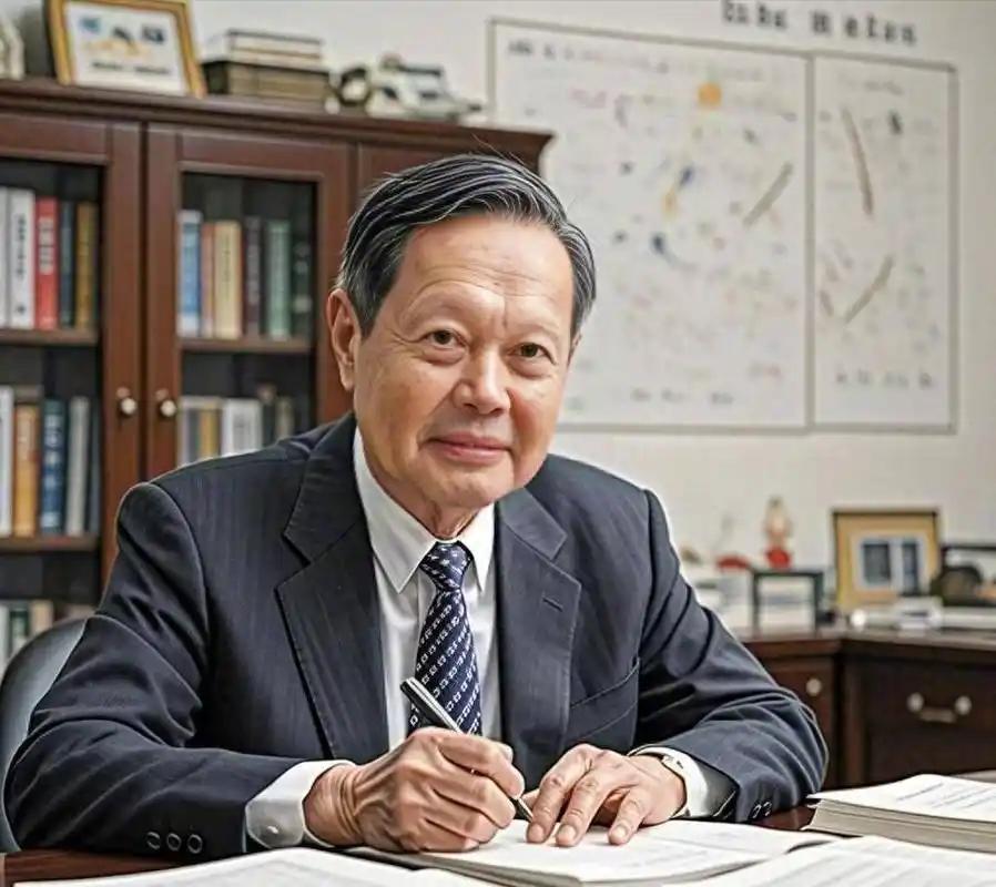 画面里呈现的是杨振宁第一次访问中国，周总理接见时合影。他的岳父岳母杜聿明夫妇也在