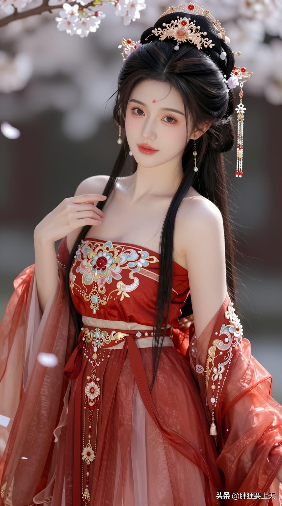 一袭红衣赴花约，半盏樱花醉流年。美女人像群 高清美女