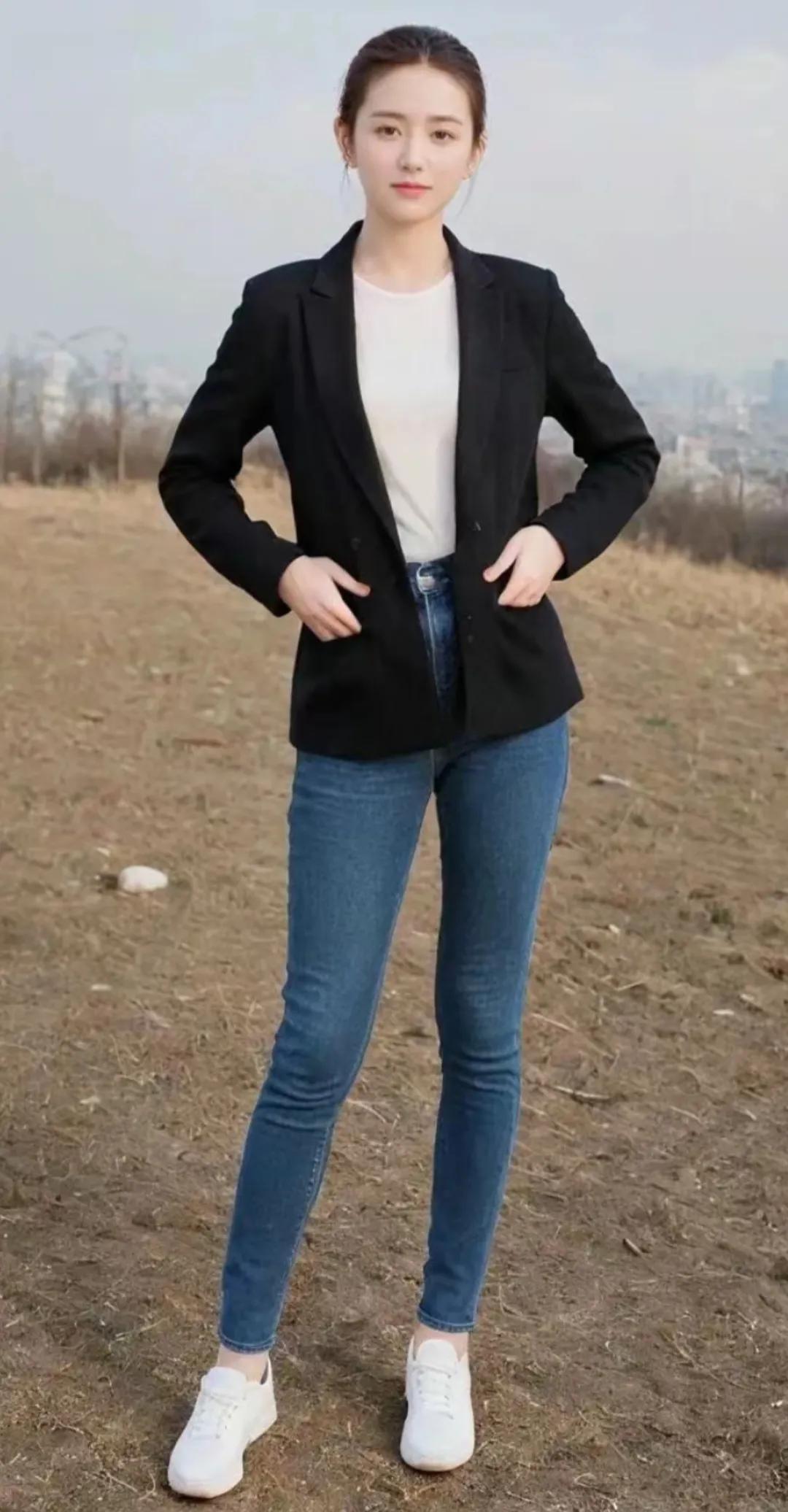 牛仔裤，白T恤，青春校园风