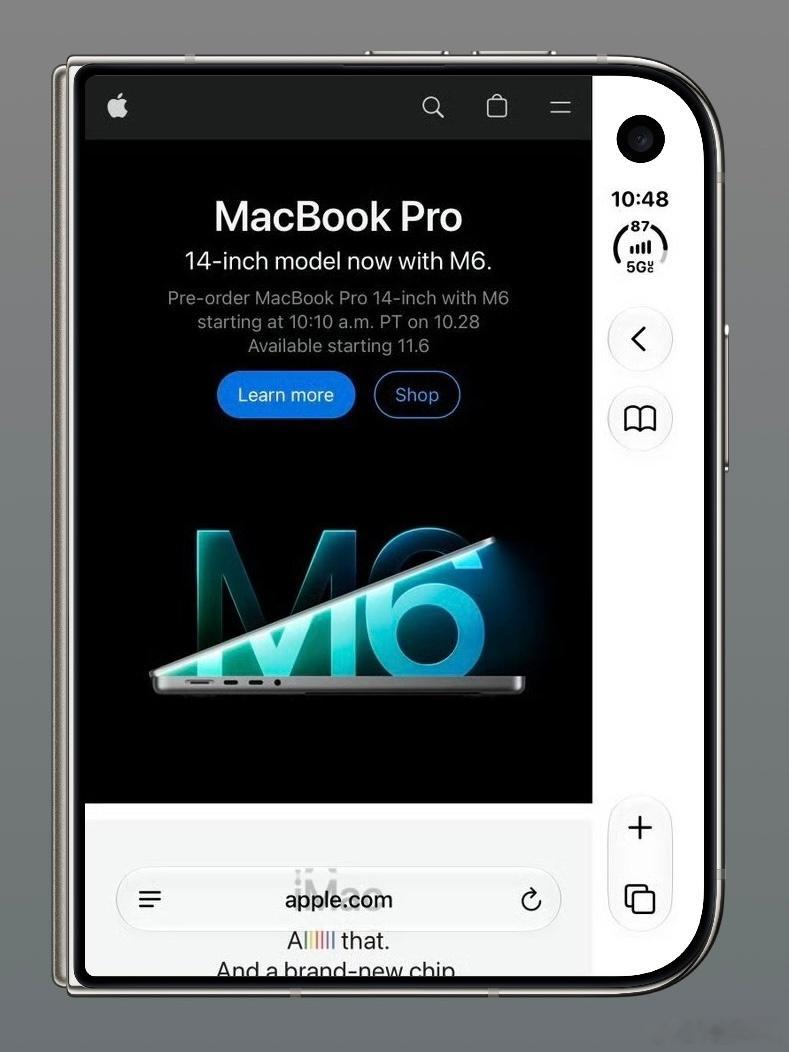 图一：iPhone Duo上的第三方浏览器，直接忽略右侧竖栏，采用全屏设计，并让
