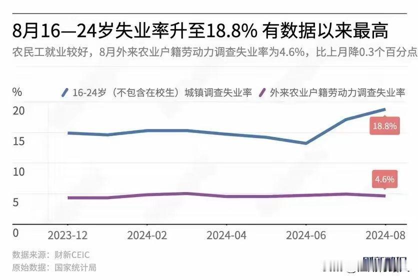 #秋日生活打卡季 
    8月16到24岁城镇失业率升至18.8%，外来农业户
