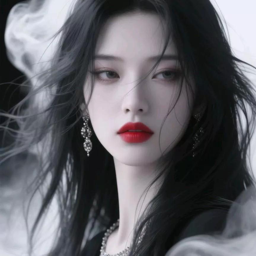 暗黑风美少女，红唇与黑发相得益彰，神秘而迷人！黑蓝发少女 暗黑红唇随拍 暗黑纯欲