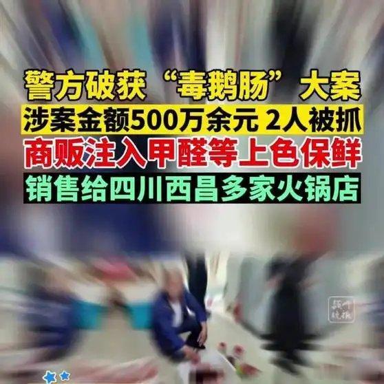 《健康：四川西昌警方破获“毒鹅肠”大案！注入甲醛等上色保鲜》健康：四川西昌警方破