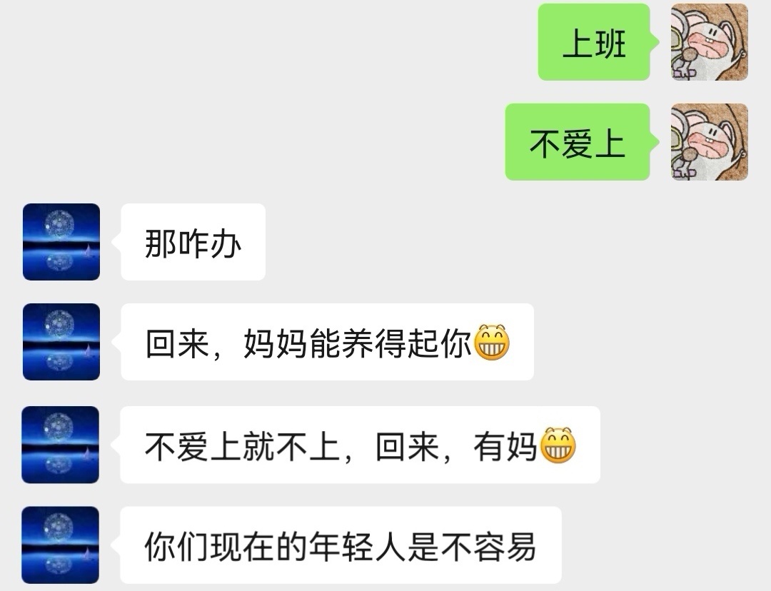 和妈妈说了不想上班后： ​​​