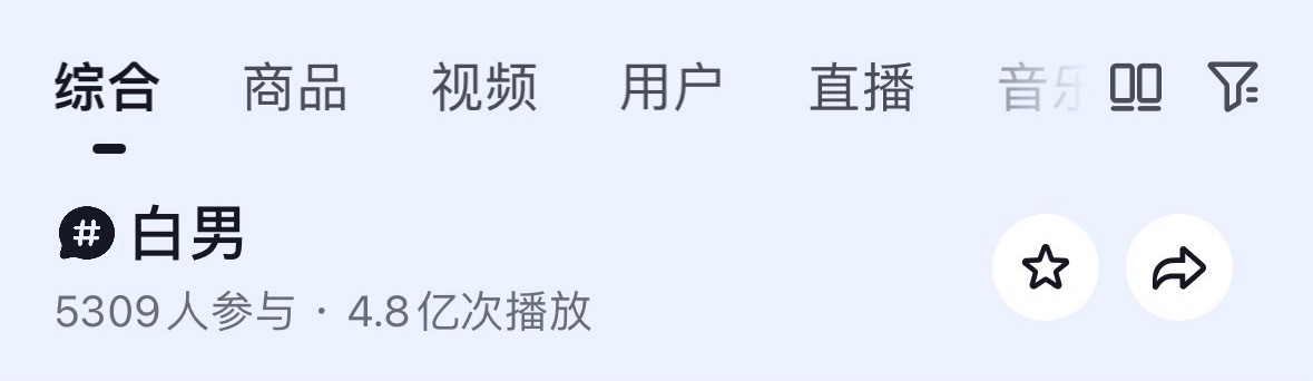 白男这个词条马上5亿播放量了一天一亿增长速度，抖人真下场了…