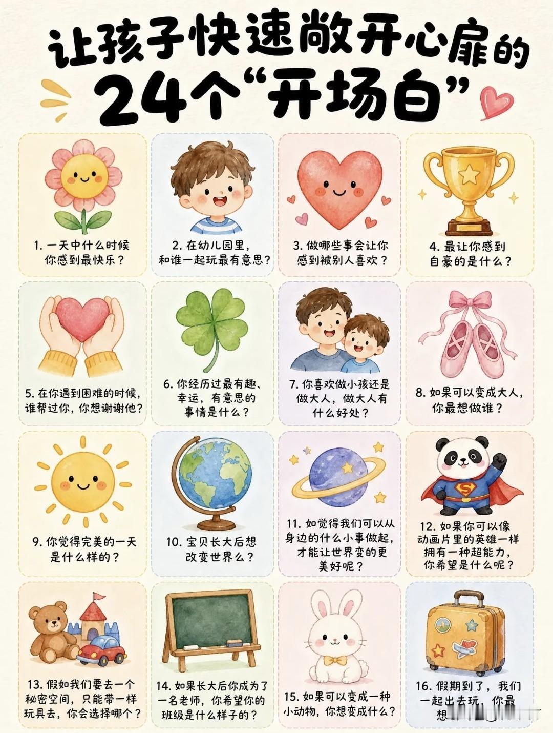 让孩子快速敞开心扉的
24个开场白