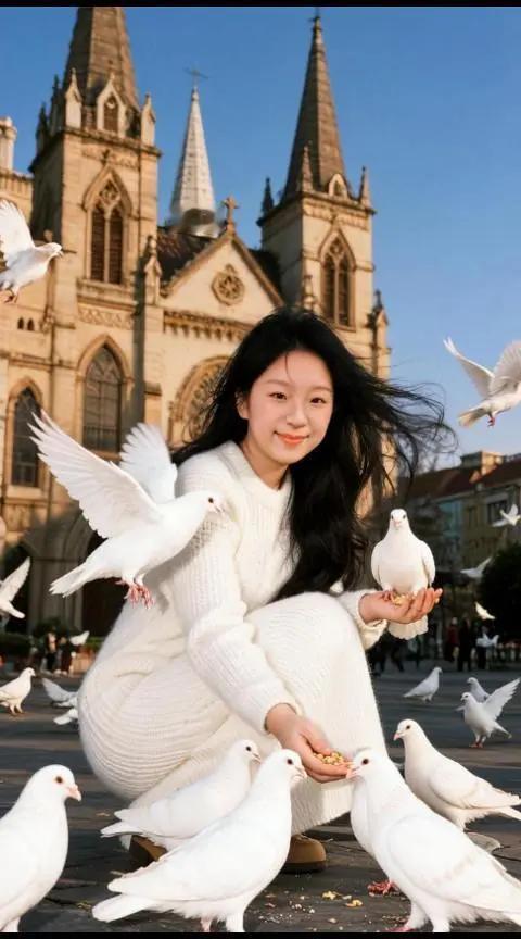 AI欧式喂鸽照 ai创作 我的新春写真照 抖出你的公主范儿 有一种穿越时空的美