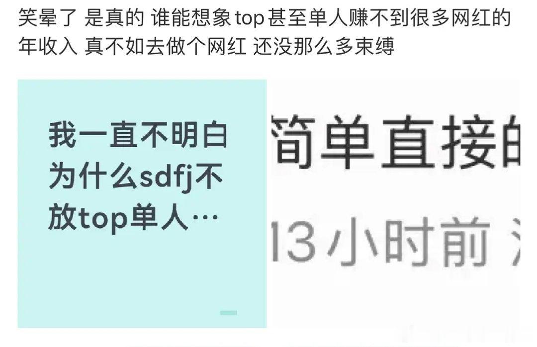 大米爆是不是弱智啊，难道他们以为老时赚的比网红多吗或许天天想方设法尬嘲TOP会让