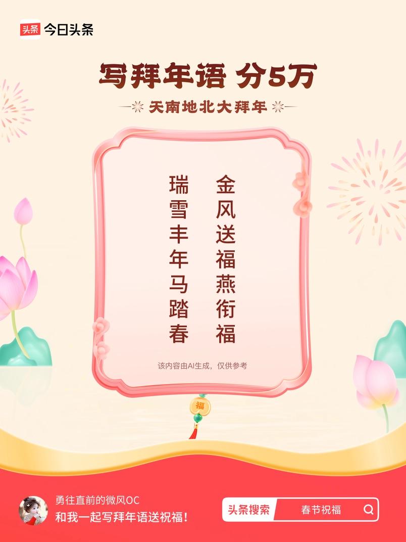 写拜年语送祝福新春拜年送祝福！我的祝福是：“瑞雪丰年马踏春，金风送福燕衔福”！快