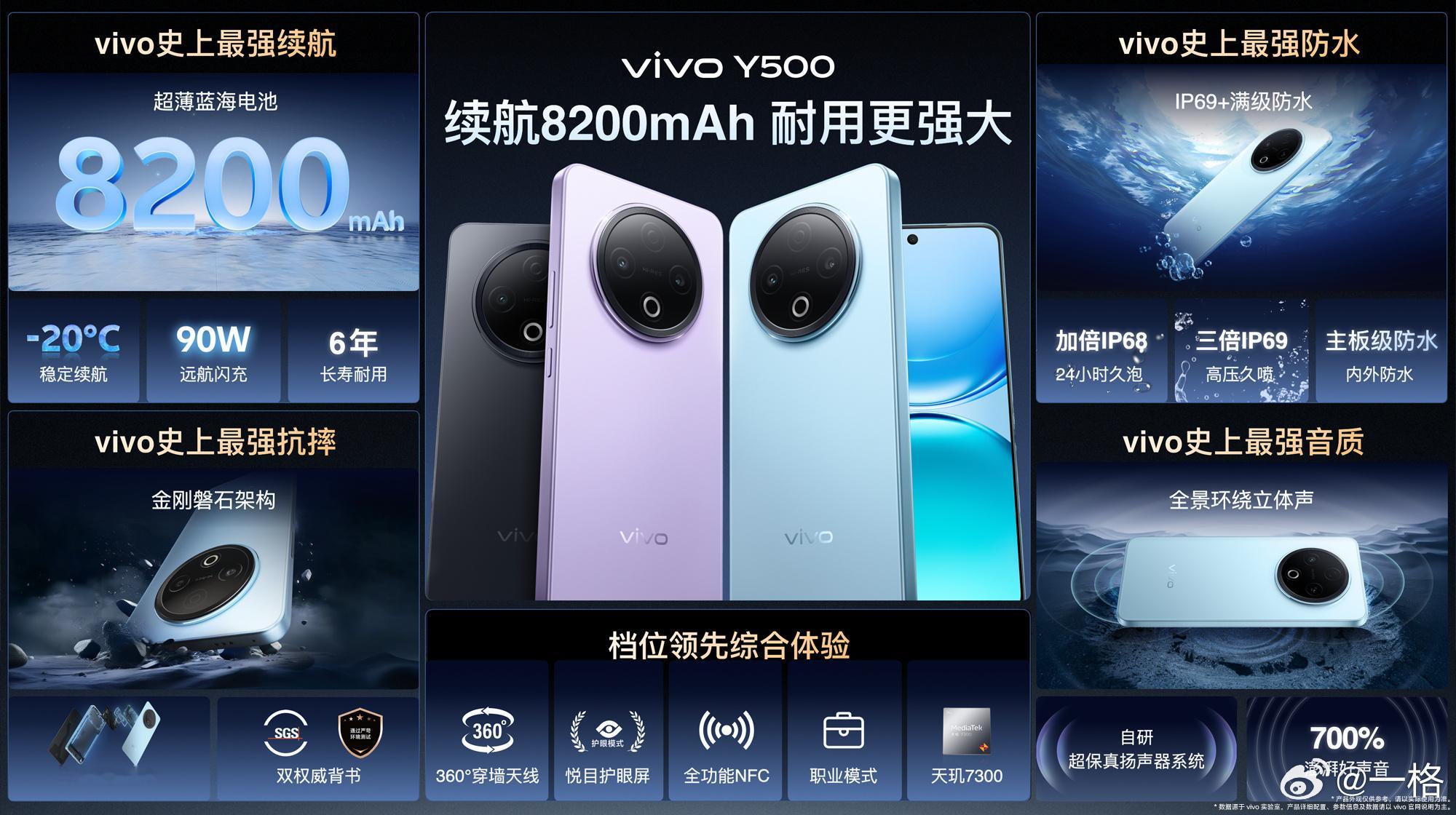 今晚发布的vivo Y500    售价1399元起，还有国补！全机身磨砂工艺跟