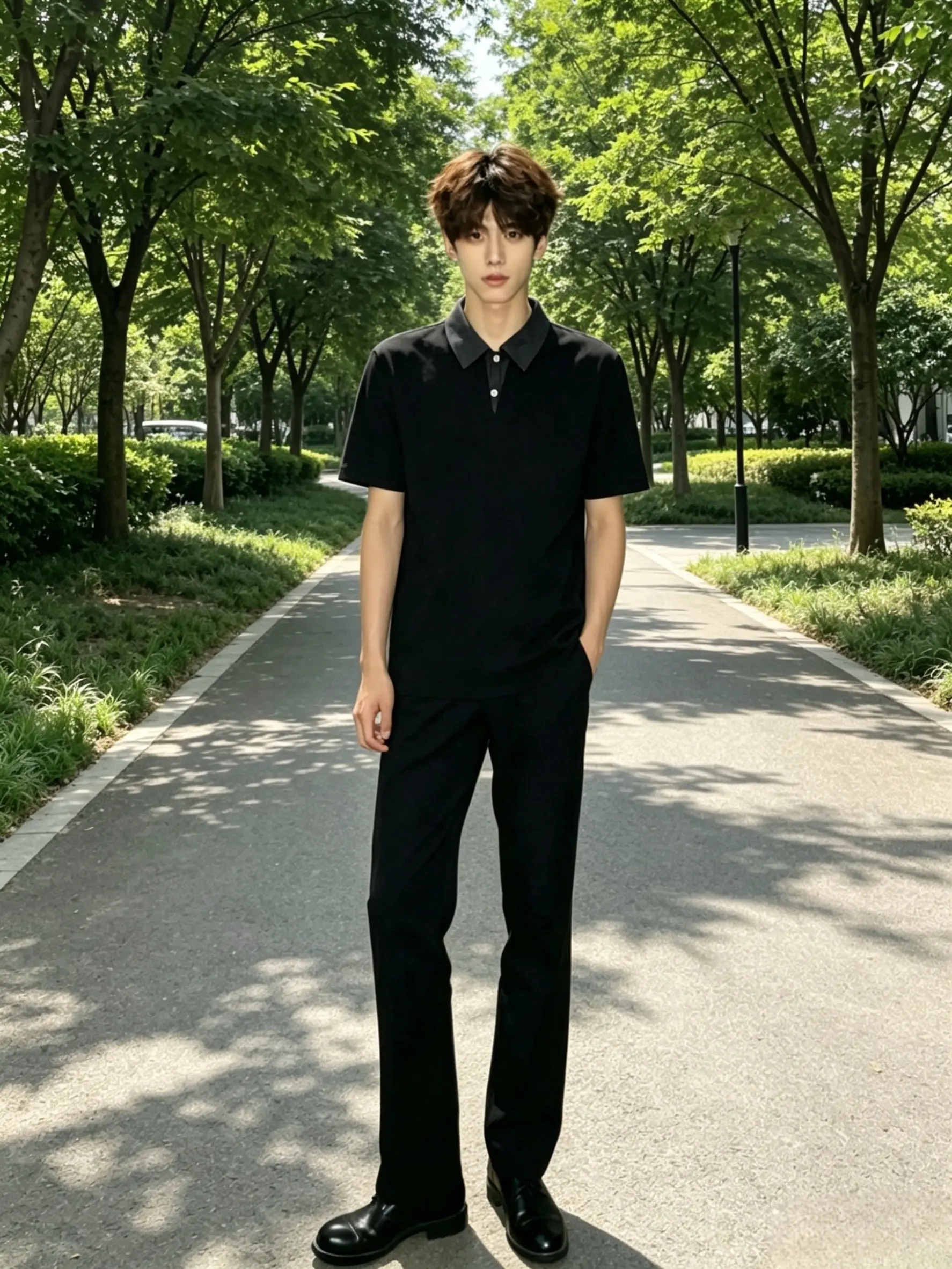黑polo➕西裤，轻松搭出高级感。
