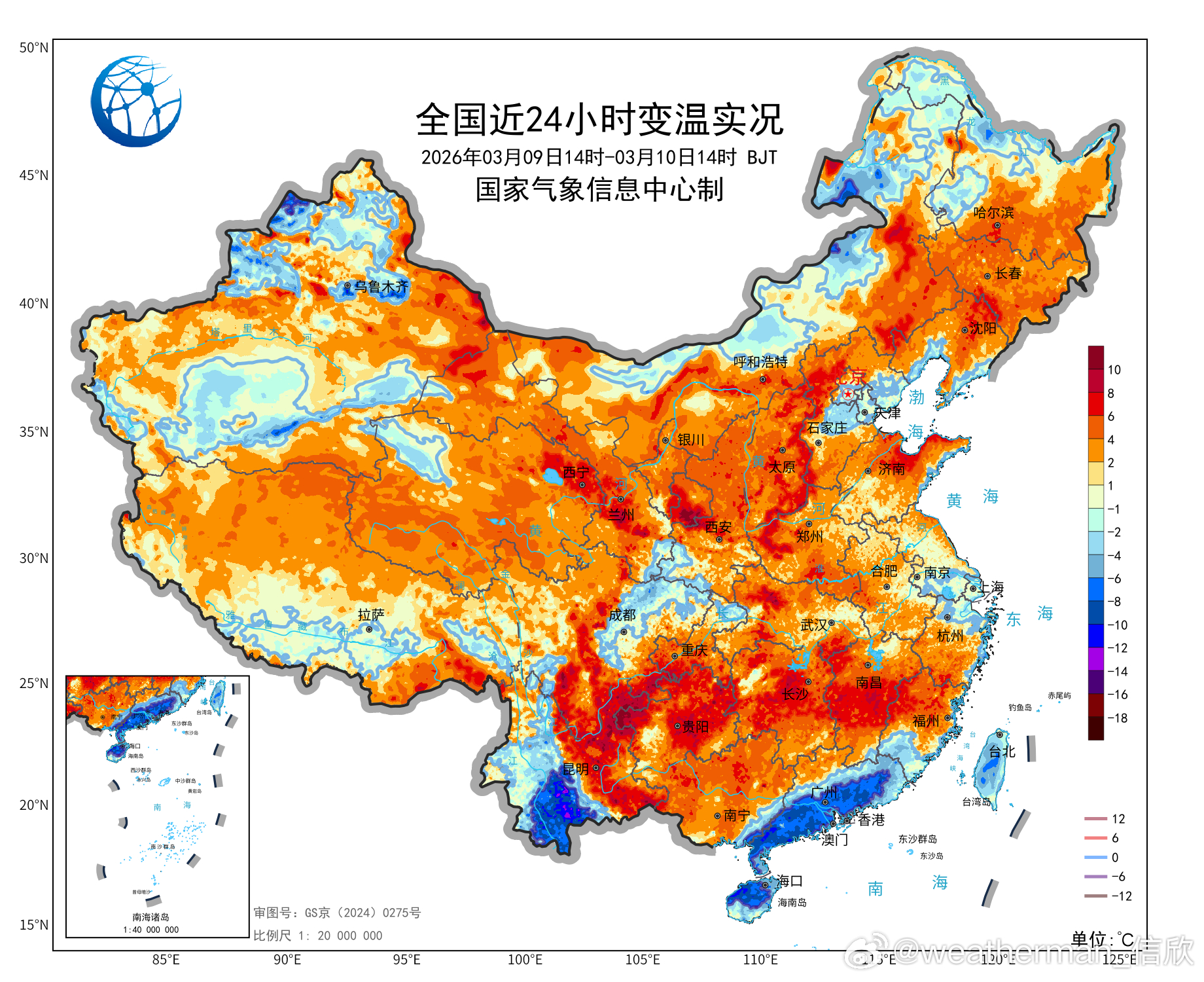 【气温】今天在冷空气间歇期，我国多地天气晴朗，因此升温是主流。这其中甘肃、四川、