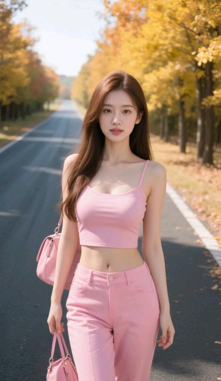 秋天路上，她穿粉色运动装。女人在婆家的底气到底来自哪里? 粉色运动裤穿搭 少女感