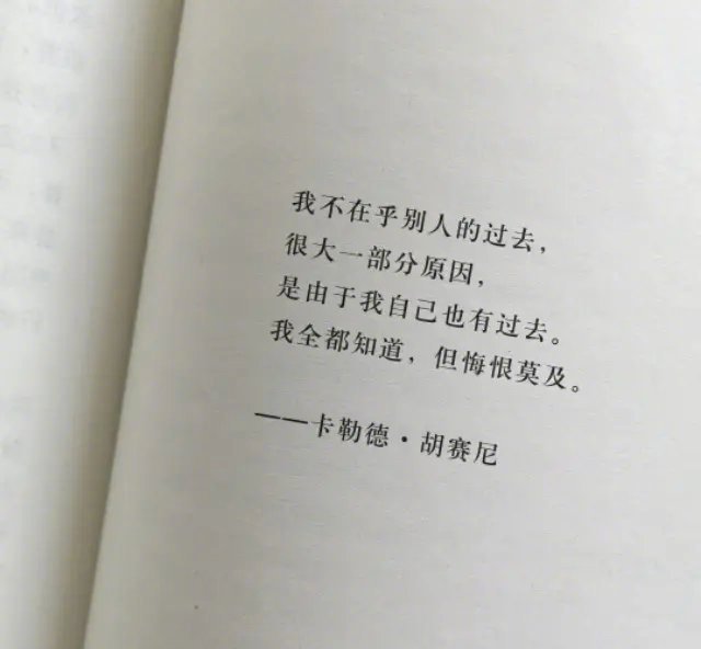 我不在乎别人的过去，很大一部分原因，是由于我自己也有过去。我全都知道，但悔恨莫及