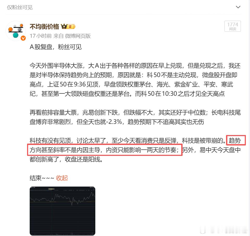科创芯片，内资只能影响一两天的节奏，内资喜欢在出了补涨空间之后再爆拉一天，从上周