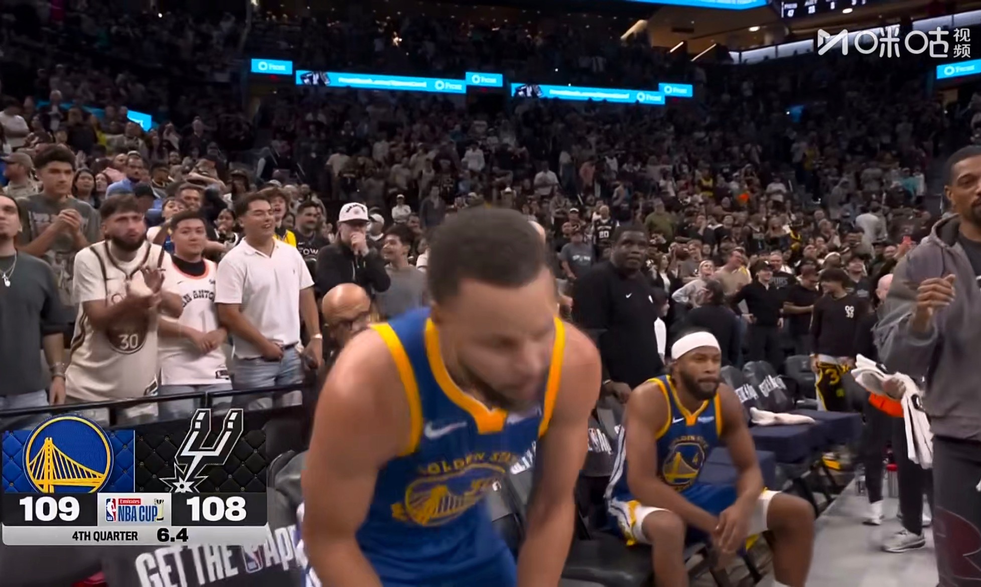 库里49分，比赛还有最后6.4秒。 