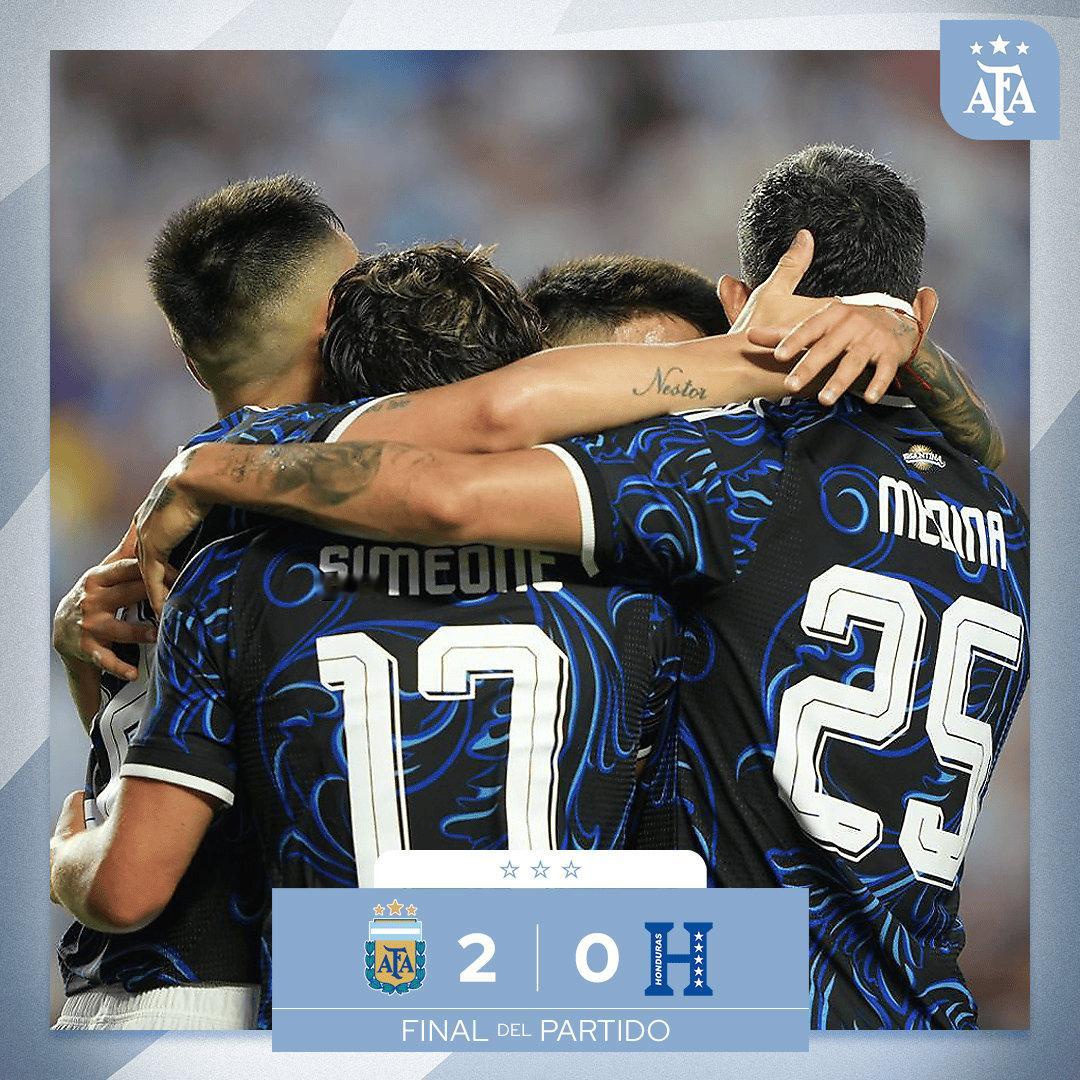 阿根廷2-0击败洪都拉斯后，按照FIFA实时积分测算，阿根廷积分增加约1.3分，