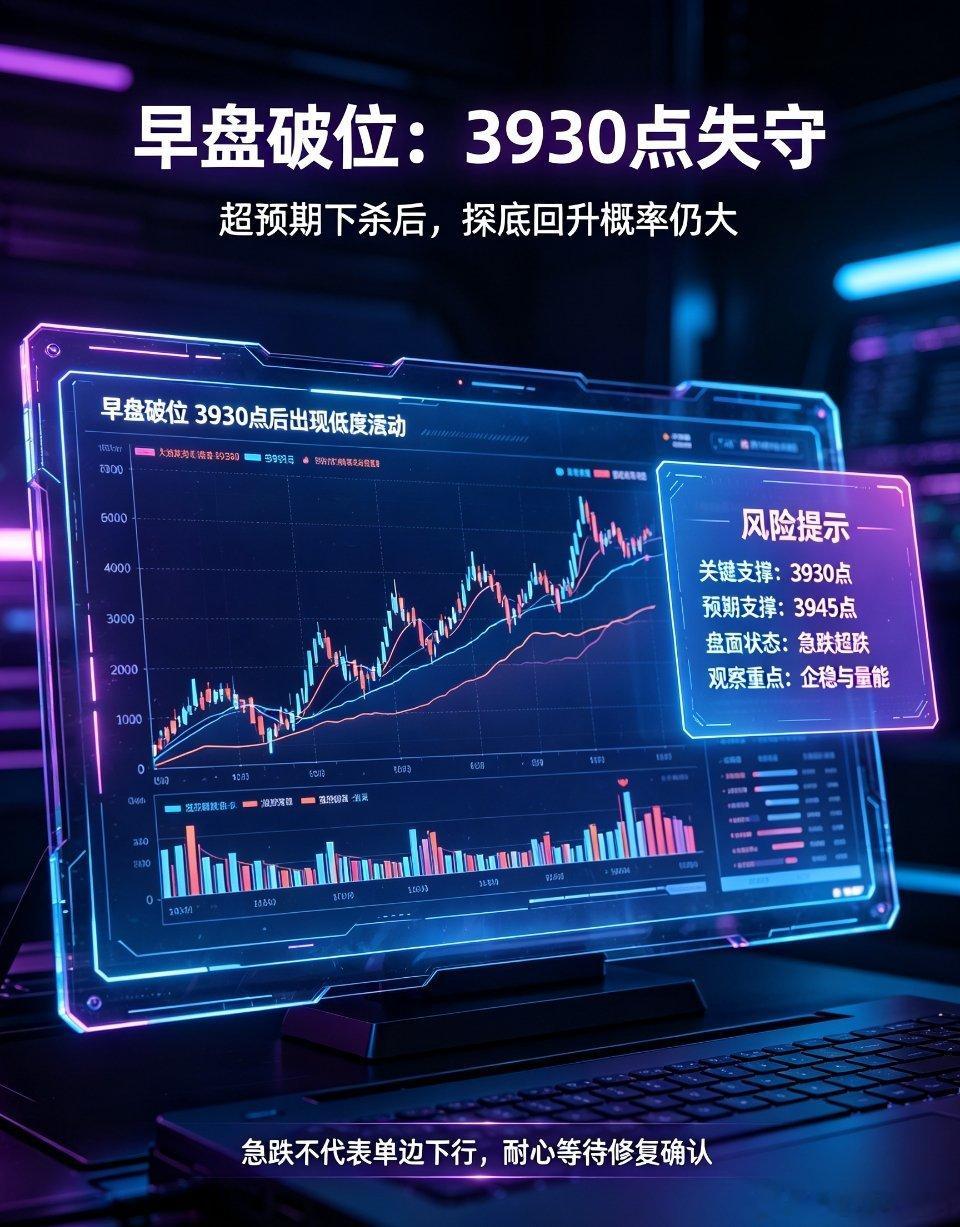指数跌破关键支撑！短线超跌释放风险，今日大概率探底回升今日A股早盘走势明显走弱，