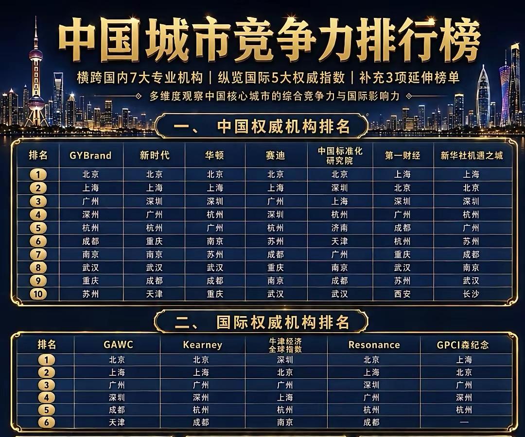 谁是中国第五城？杭州！
多份榜单交叉验证，没有争议！

 北京、上海稳居前二，深