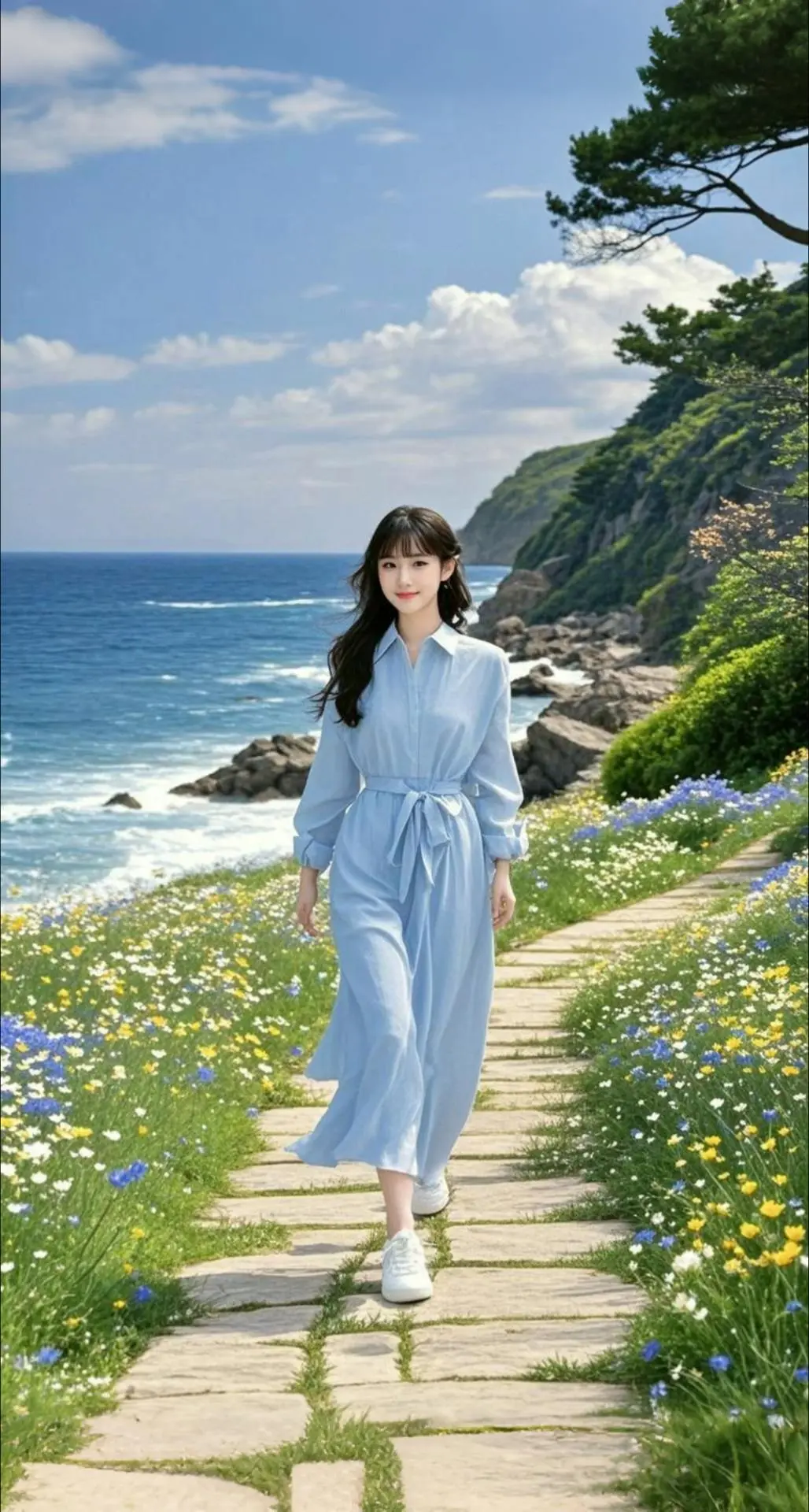 AI扩图 AI花路海风情