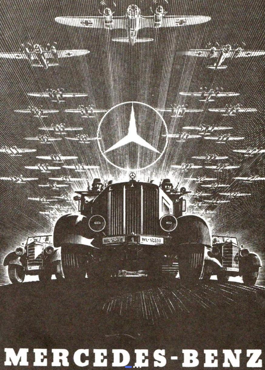 这是一组1930年代德国奔驰的宣传海报，以及小胡子坐在奔驰检阅德军的照片。任何一