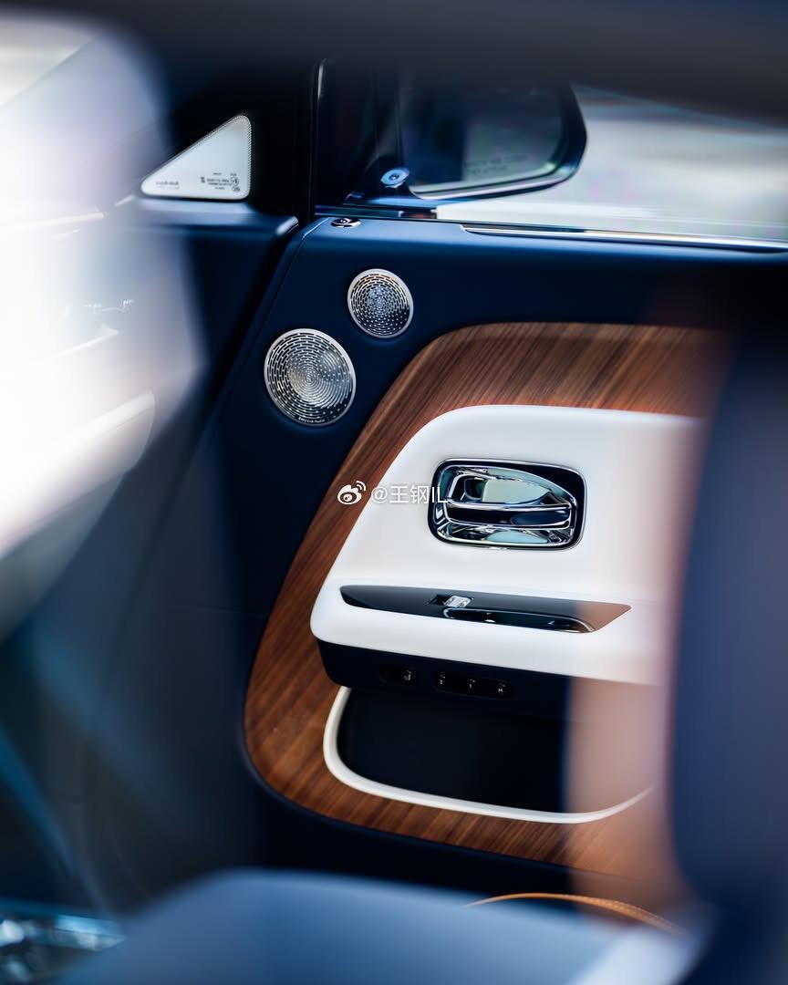 这配色真服了，内饰采用海军蓝、棕褐色和白色混搭的设计方案，搭配海军蓝羊羔毛地垫以