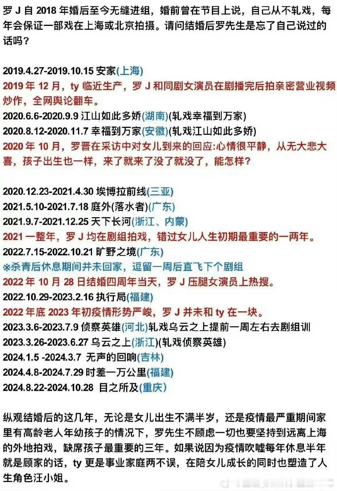 唐嫣粉丝拉了罗晋的行程从18年结婚后一直无缝进组 并不怎么回家  