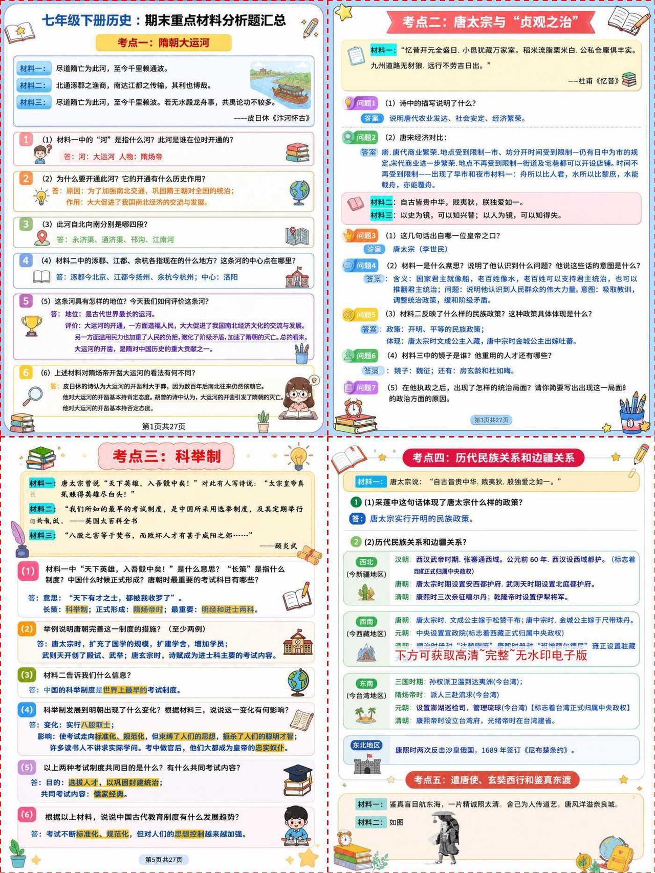 🌟期末历史稳了！七年级下材料分析题考点