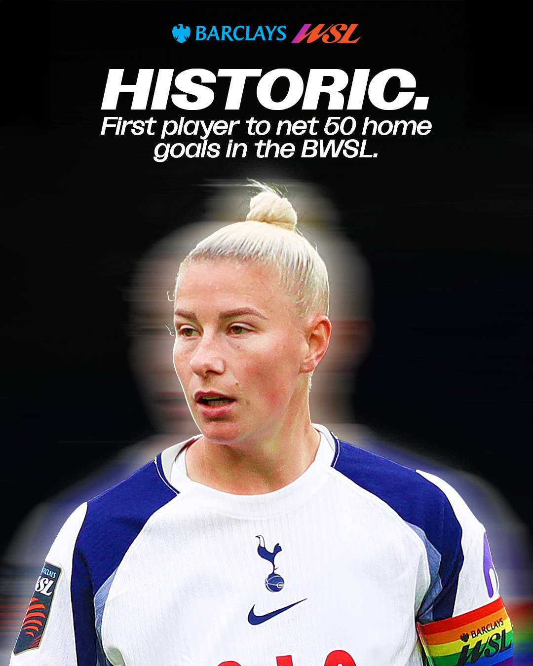 CAPTAIN ©️ 贝瑟尼·英格兰成为英超女足历史上第一位打进50个主场进球的