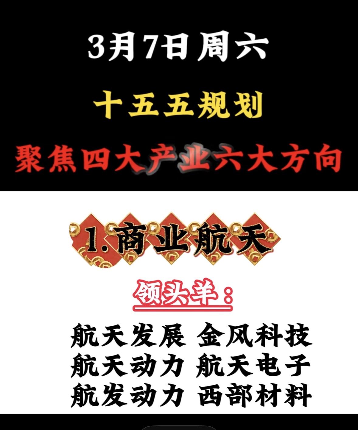 3月7日十五五规划聚焦4大产业6大方向，领头羊揭晓！

