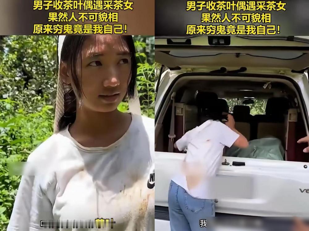 云南，一男子收茶叶时偶遇一名采茶女，见对方长得黑黑的，衣服上还有泥土，就询问能不