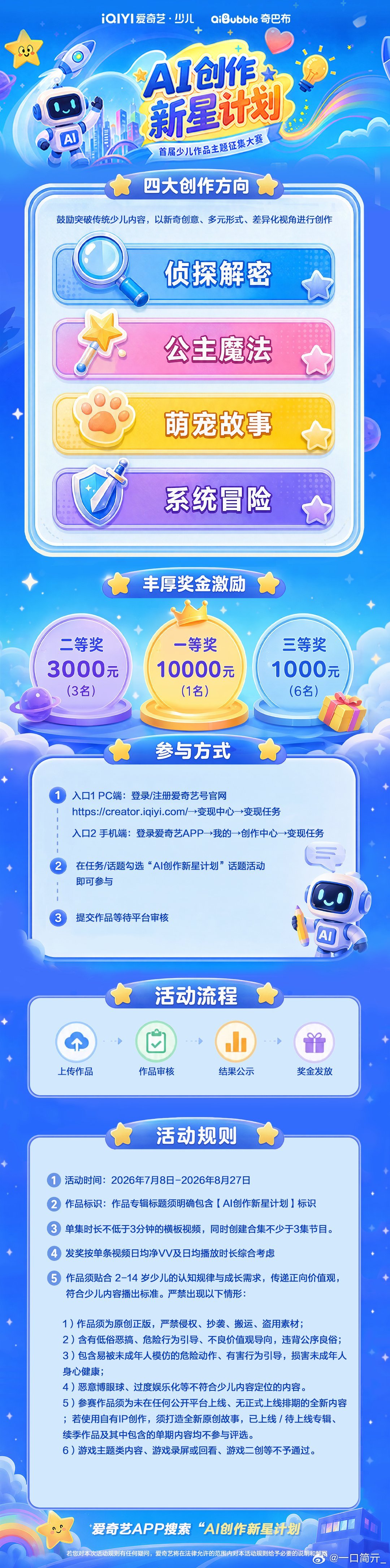 爱奇艺少儿谁懂啊！奇巴布App居然让娃自己当导演了！“AI创作新星计划”7月8日