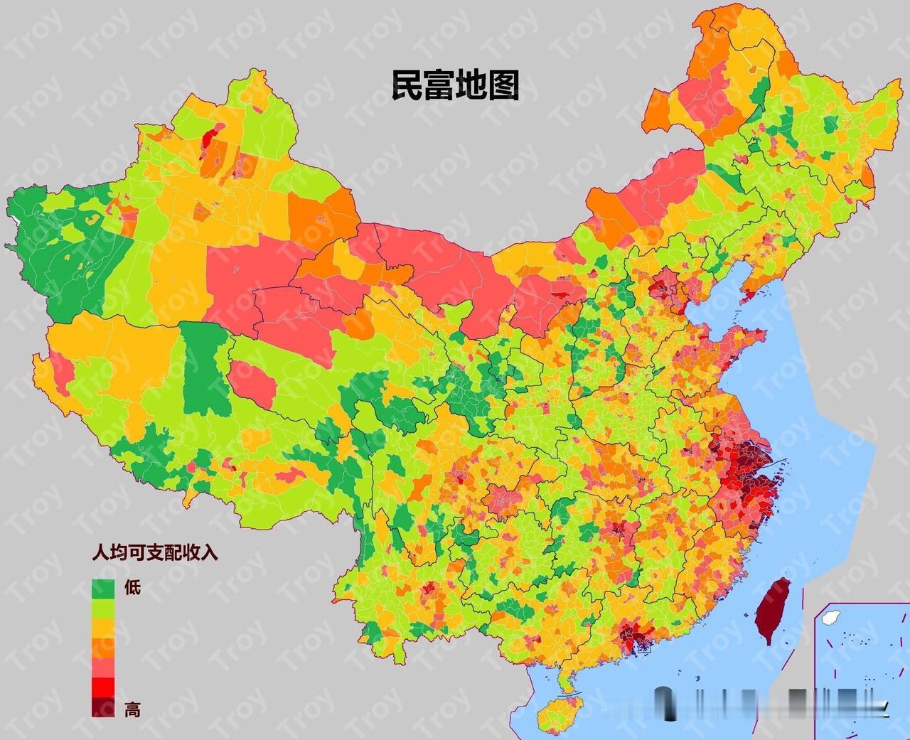 哪里富？哪里穷？一张图，看清楚！人均可支配收入高低一目了然。快看看你哪里怎么样？