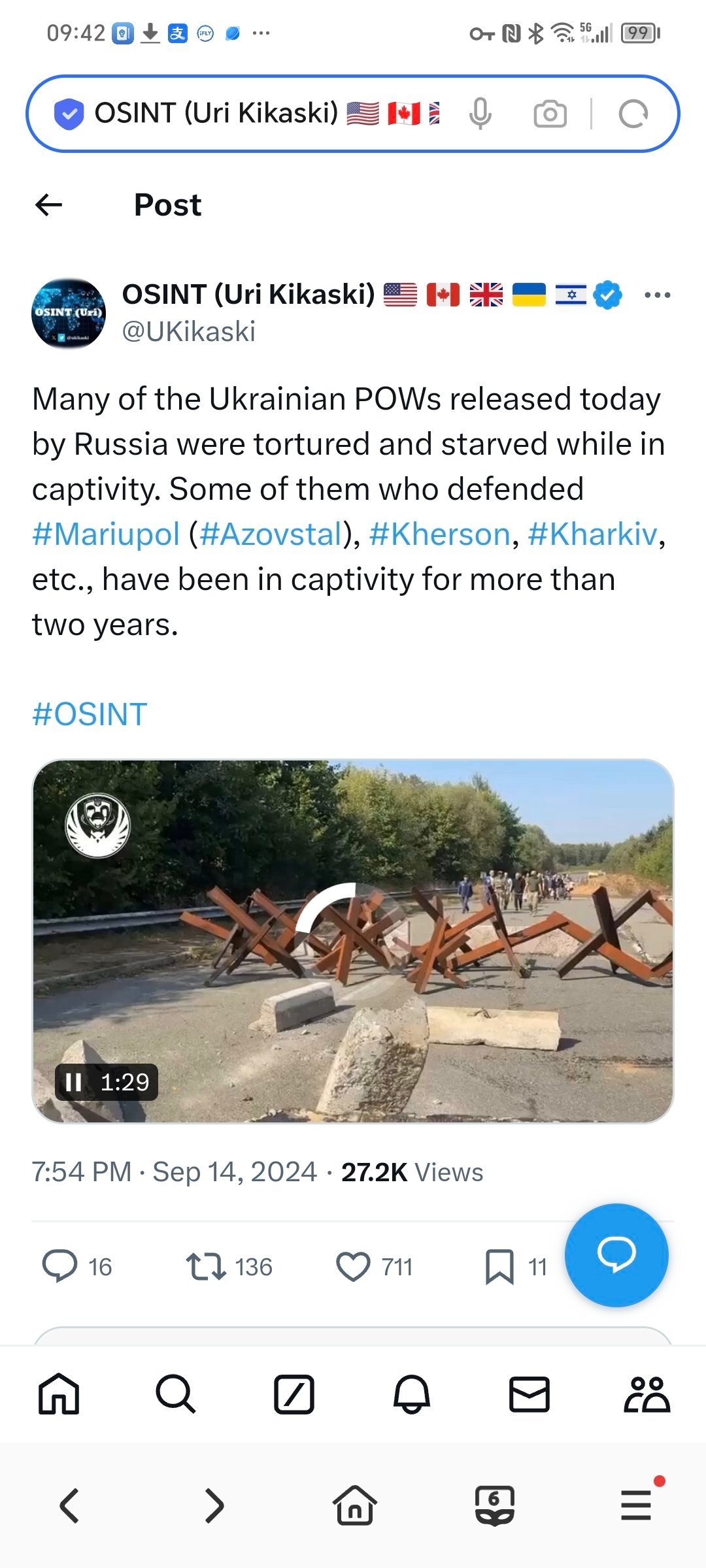 俄罗斯昨天与乌克兰再次交换了战俘，根据乌克兰战俘讲述，在囚禁期间，他们全部都遭受