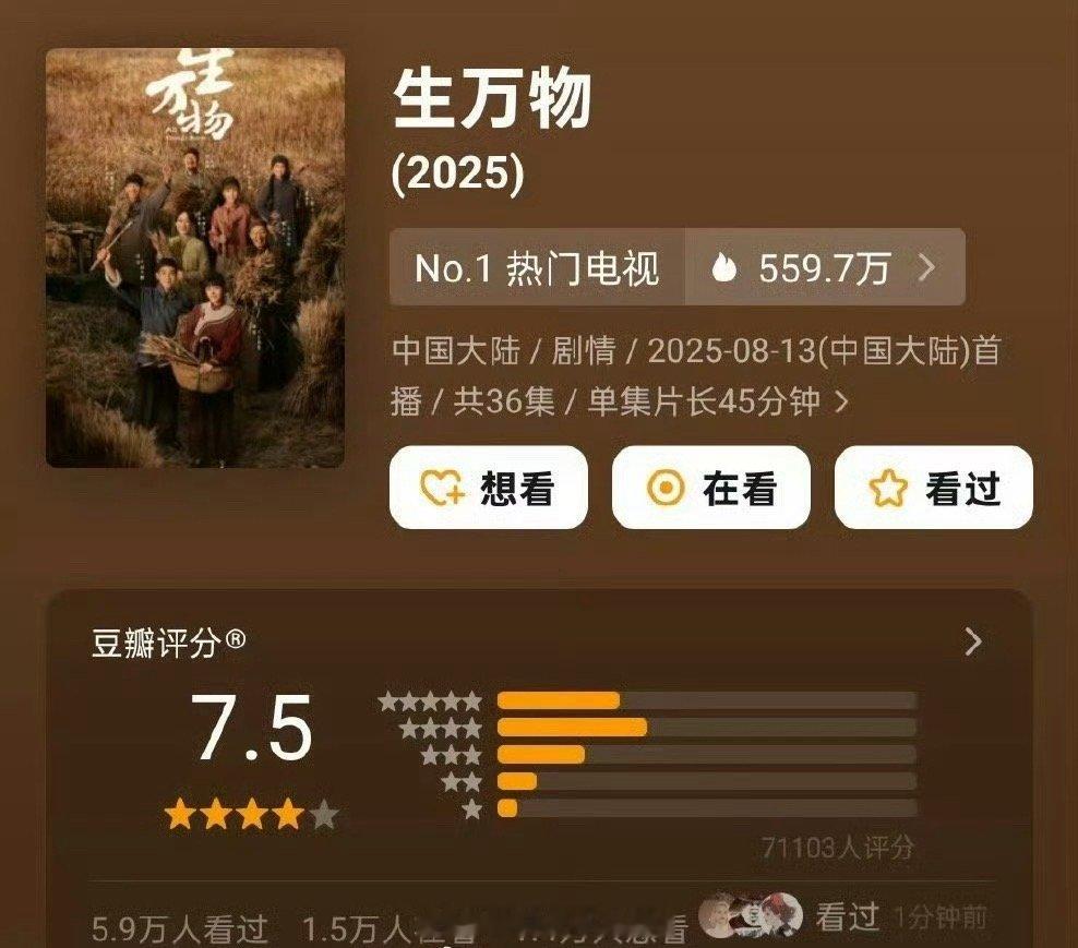 杨幂、欧豪主演的《生万物》豆瓣评分怎么从7.5降到7.3了[傻眼] ​​​