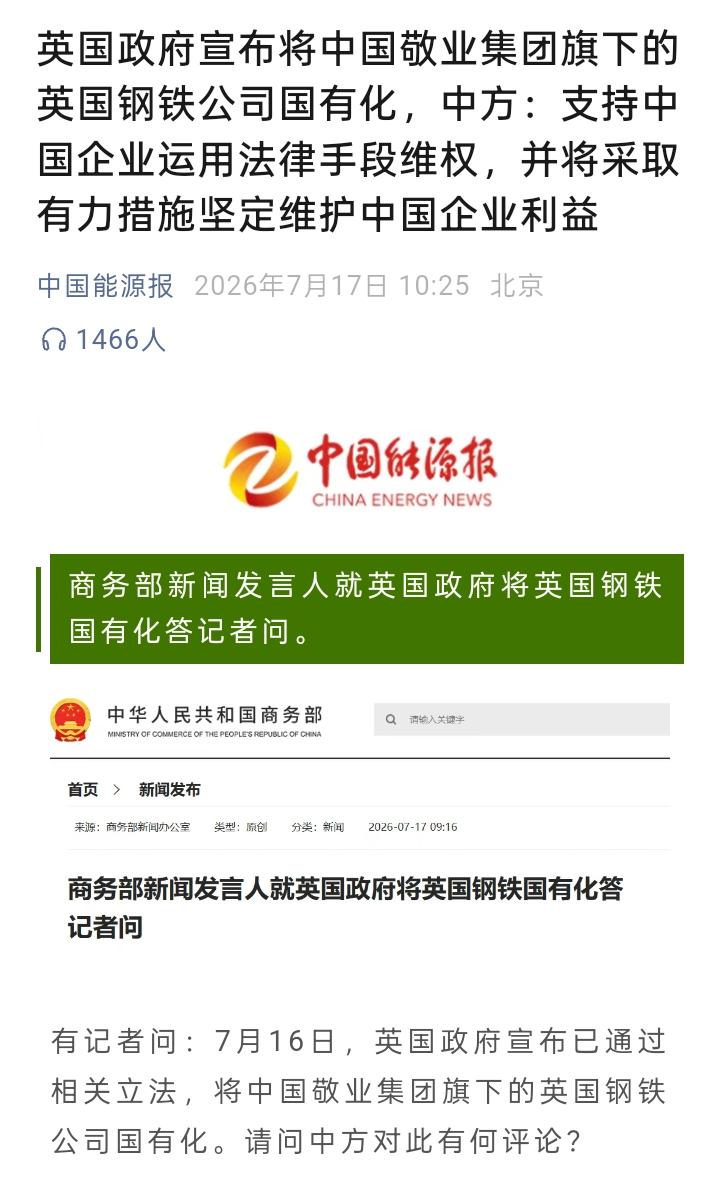 英国政府宣布将我们中国敬业集团旗下的英国钢铁公司国有化是什么意思？强买还是没收？