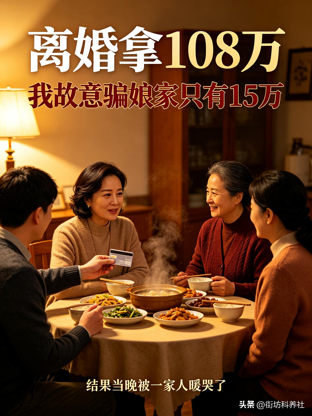 离婚拿108万，我故意骗娘家只有15万，当晚被一家人暖哭了
 
都说嫁人是第二次