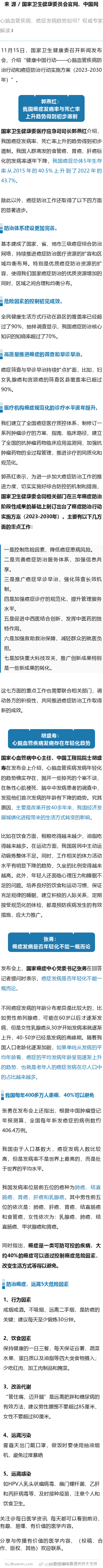 癌症发病年轻化？国家卫健委权威回应，远离这5大因素，40%癌症可避免心脑血管疾病