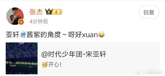 张杰回复宋亚轩张杰回复宋亚轩呀好xuan张杰回复宋亚轩玩谐音梗太逗了！