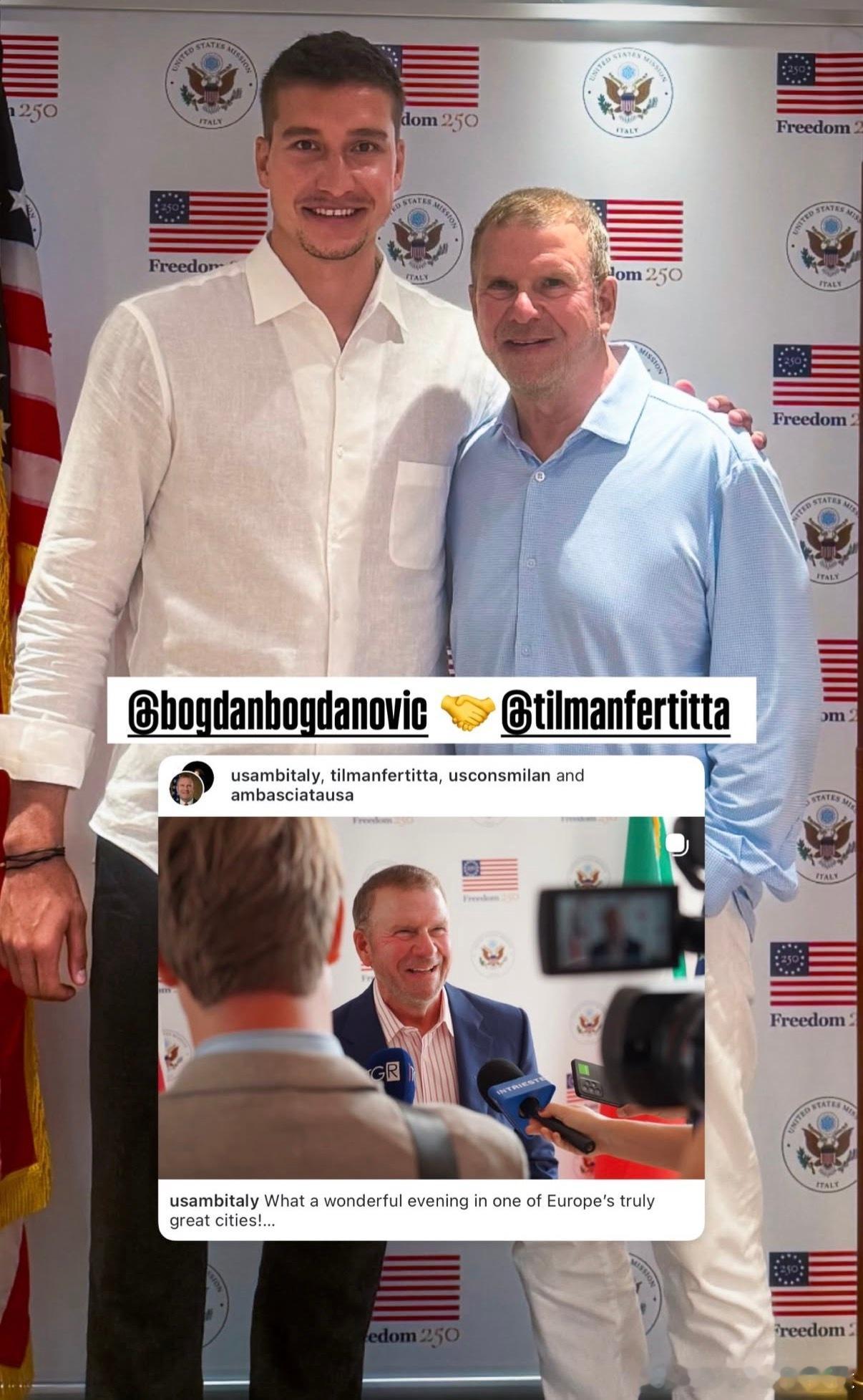 兼任美国驻意大利大使的火箭老板费尔蒂塔和新援博格丹会面👀nba交易休斯顿火箭休