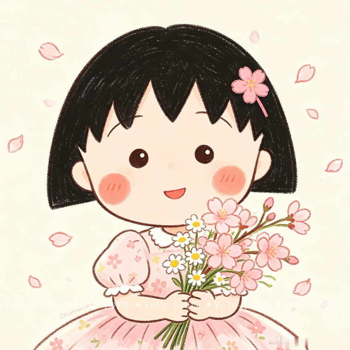 樱桃小丸子捧花头像🌸樱桃小丸子樱桃小丸子动漫女生头像头像
