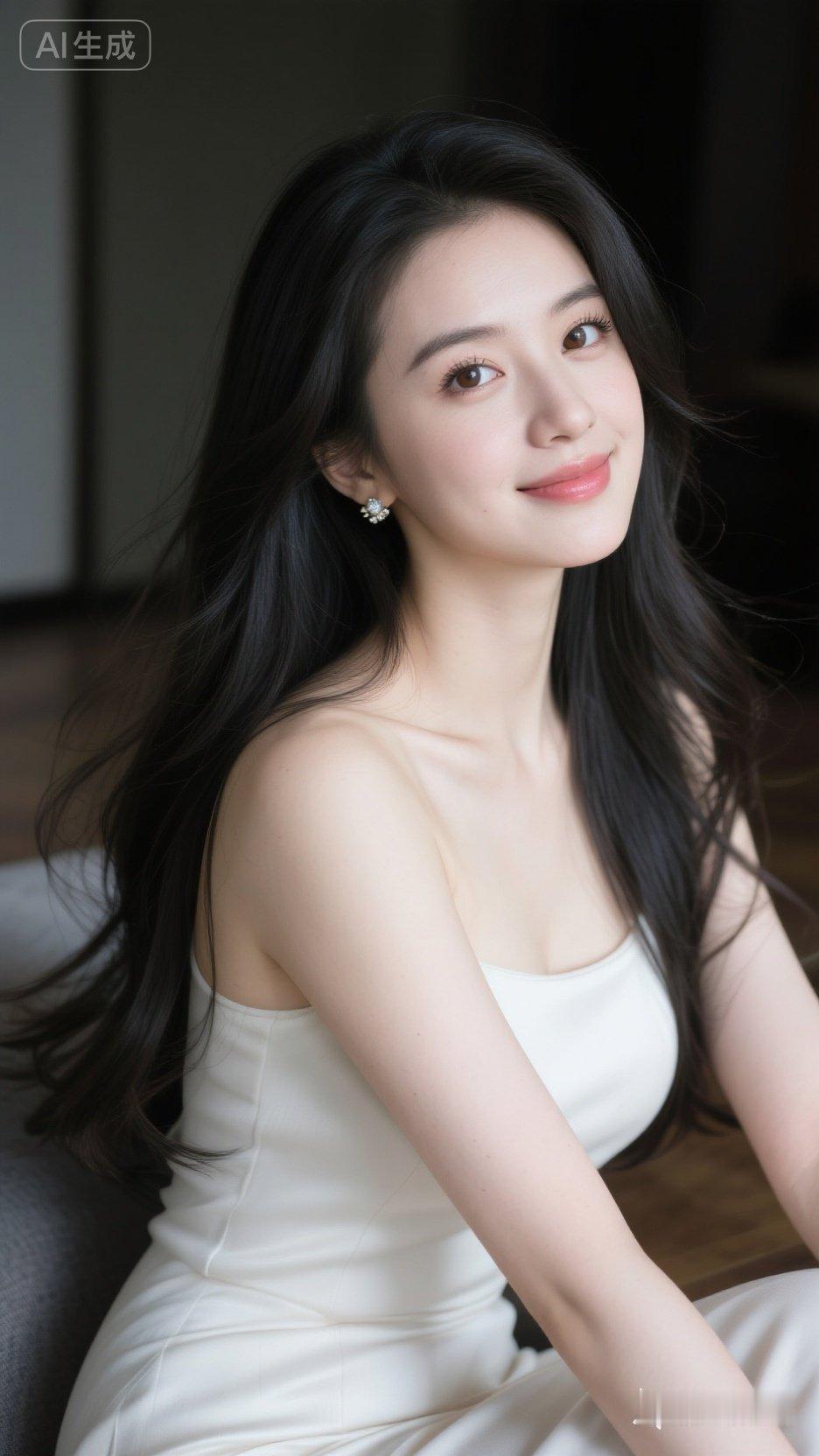 优雅白裙，甜美笑容，尽显温柔气质