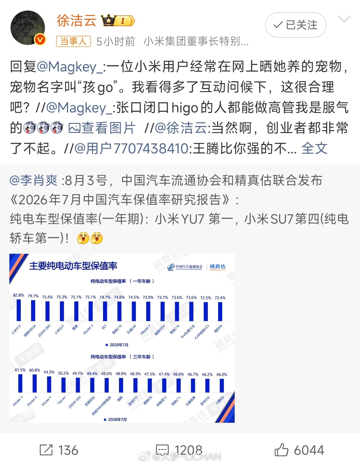 小米徐洁云回应孩go言论没想到这个话题讨论度居然可以这么高。。养过宠物的朋友都知