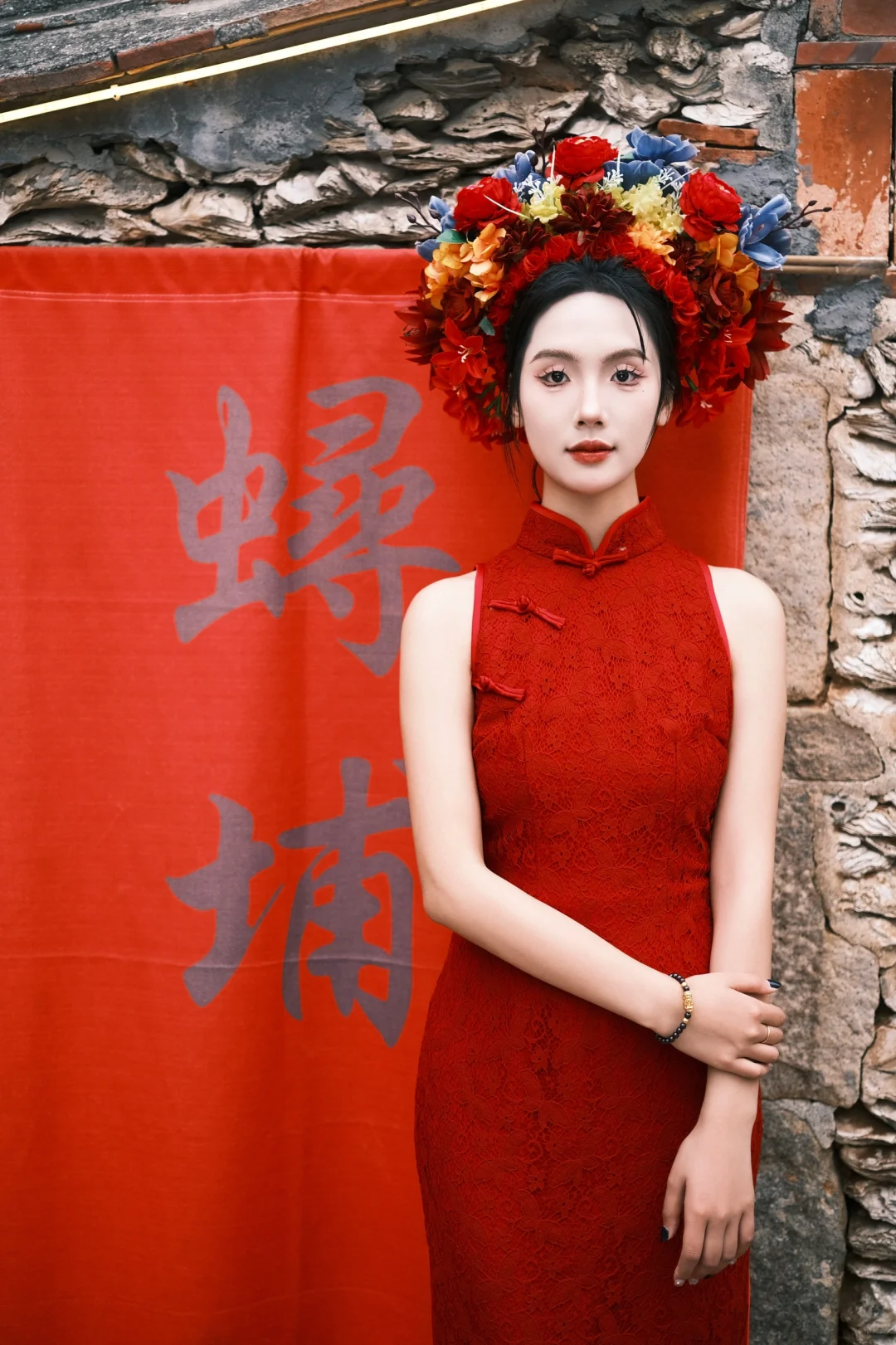 簪花妆造-红色旗袍