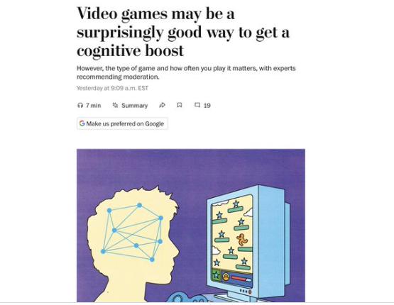 【🧠🎮研究表明，游戏玩家的大脑比普通人年轻4岁，但是不能沉迷游戏。】与普遍的