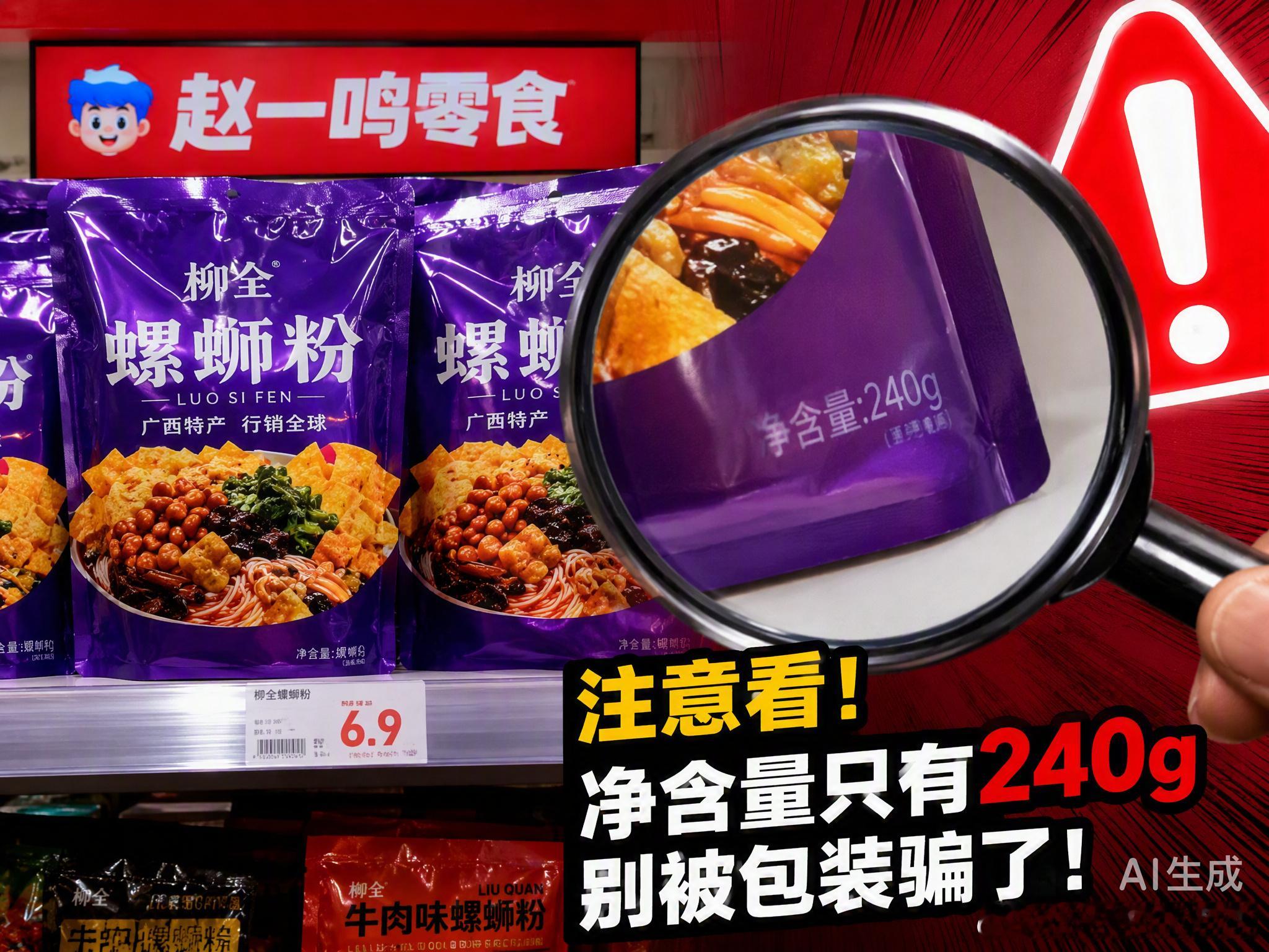 赵一鸣这螺蛳粉也是没谁了，包装看着跟超市一模一样，结果净含量直接少了快100克！