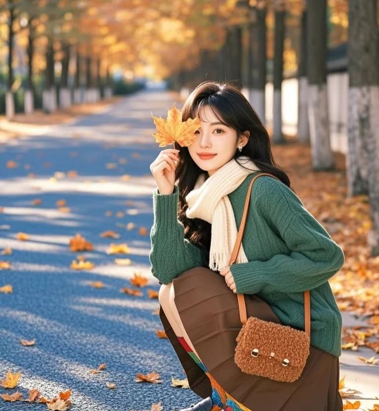 漫步，落叶纷飞，温柔微笑，暖阳相伴。