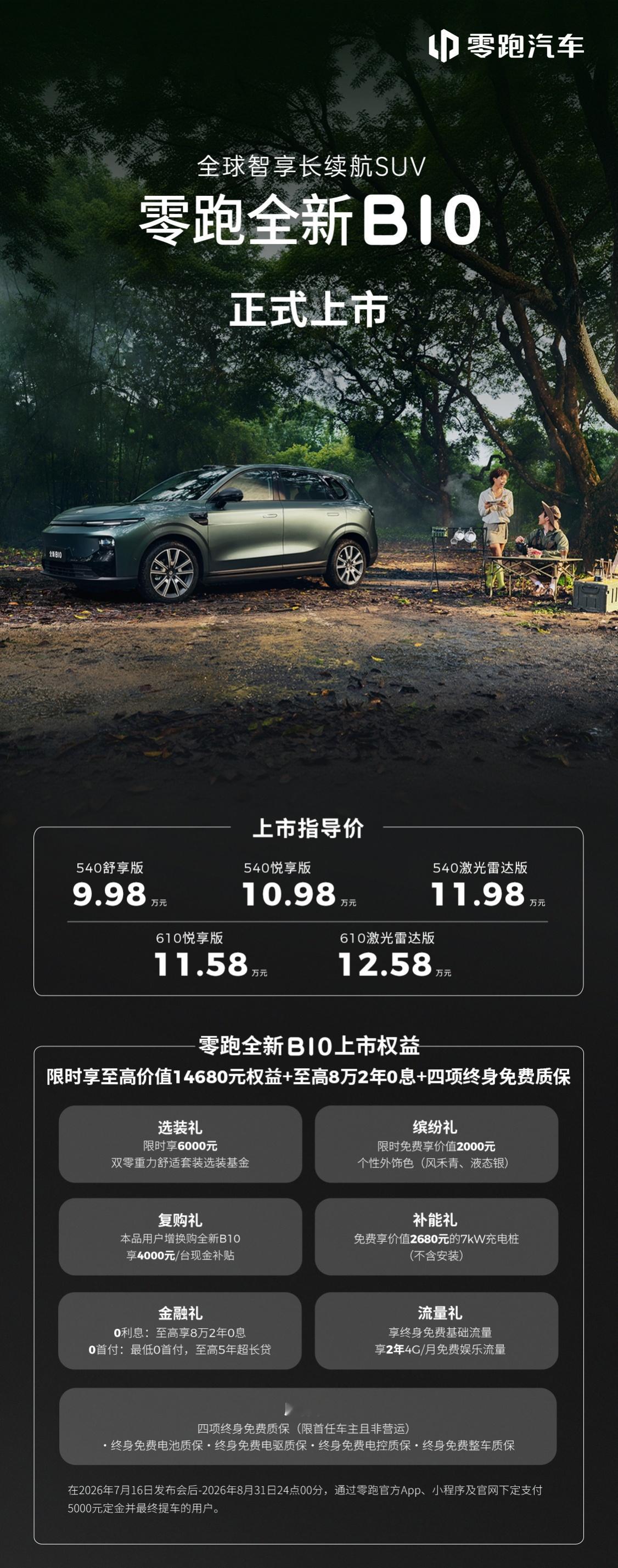 零跑B系列也迭代升级了全新B01和B10正式上市轿车B01起售价9.58万另一辆
